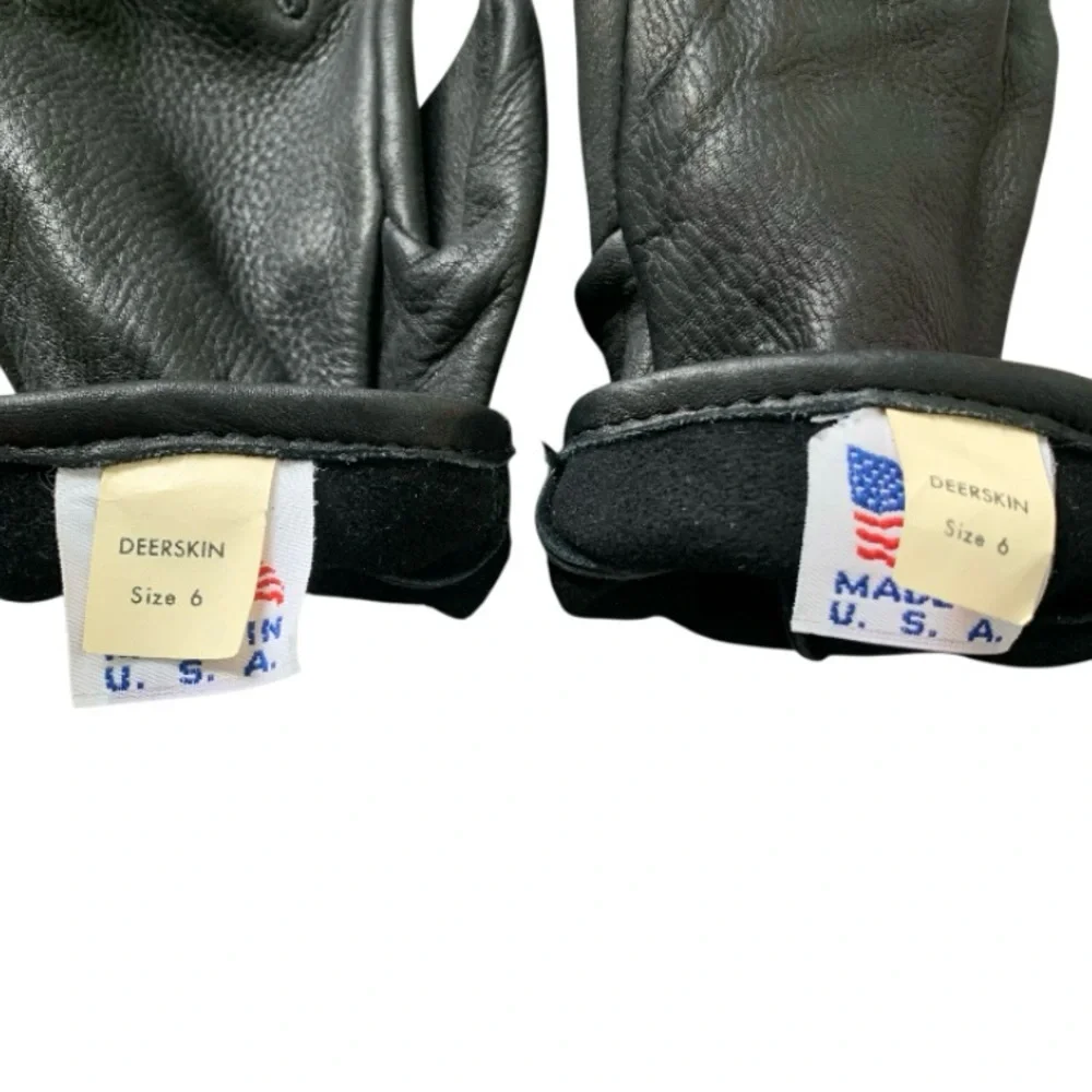VINTAGE DEERSKIN BLACK LEATHER GLOVES LADIES SZ 6 MADE IN USA Luxury Leather